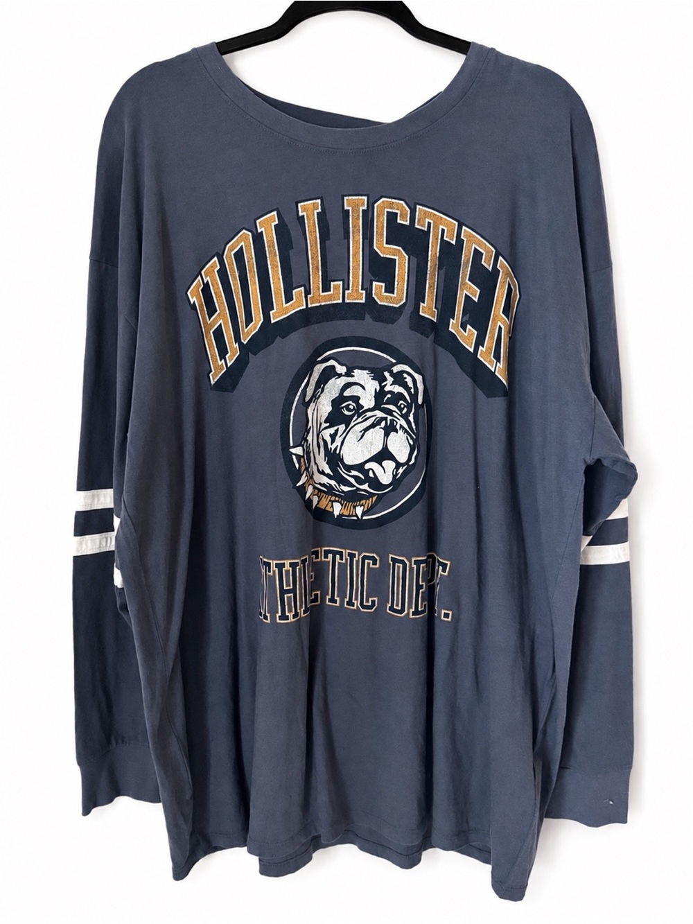 Hollister Bulldog 100% Cotton Oversized Long Sleeve Shirt Varsity Stripe Gray XL
